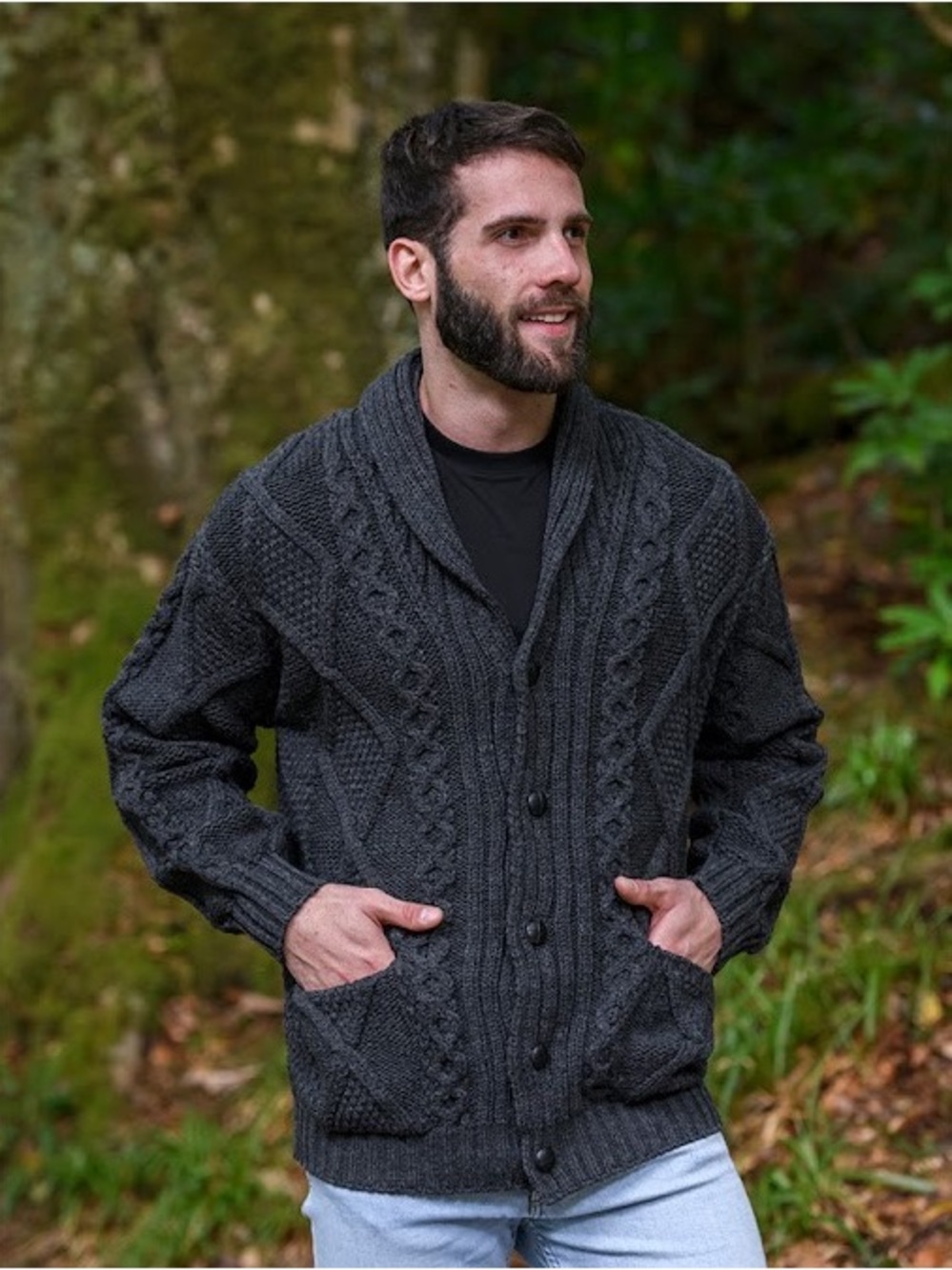 Aran Crafts Ireland Merino Wool Shawl Collar Cardigan Sweater Mens M NWOT